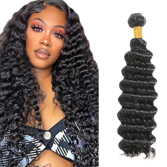 Deep Wave Bundles Human Hair Color 1B Deep Wave Bundles Niegmeag Brazilian Virgin Remy Hair Single Bundle 14 Inch Double Weft Natural Black Loose Wave Bundle Hair Weave 100g