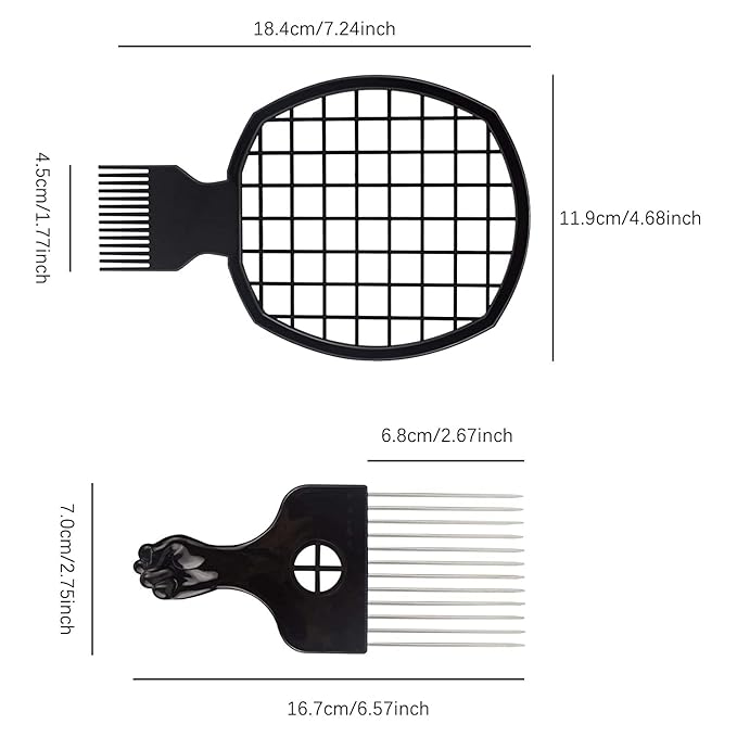 Magic Curl Sponge Set for Barber Hair Styling: Afro Twist Hair Brush, Metal Pick Comb, and Styling Combs (Black-A)