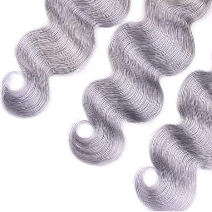 Grey Bundles Human Hair Ombre Body Wave Bundle Brazilian Virgin Soft and Silky Remy Hair 3 Bundles 18 20 22 Inch Double Weft 2 Tone Black and Silver Body Wave Bundle 300g