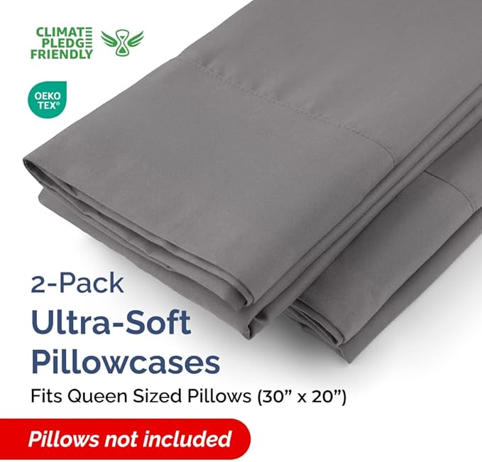 Queen Pillow Cases - 2 Pack - Super Soft Pillowcase Covers - Envelope Enclosure - Hotel Quality Pillow Protectors - Wrinkle Free, Shrink & Stain Resistant - Machine Washable - 20" x 30" (Dark Grey)