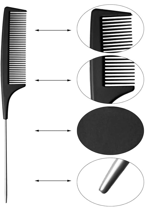 Ultimate Hair Detangling Brush for Professional Styling Long Tail Rat Detangler Comb | Anti Static Fine Teeth Black Carbon Fiber Heat Resistant