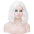 BUFASHION 14" Women Short White Kinky Straight Cosplay Synthetic Wigs With Air Bangs 46 Colors Available (White)