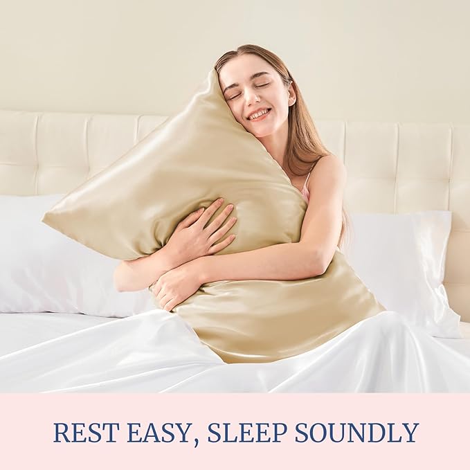 BEDELITE Satin Pillowcase for Hair and Skin, Super Soft and Cooling Similar to Silk Pillow Cases 2 Pack with Envelope Closure, Gift for Women Men(20"x26" Standard Size, Champagne)