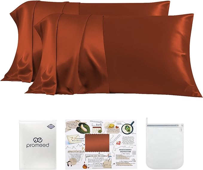 PROMEED 23 Momme Silk Pillowcase 2 Pack with Zipper, 3rd Gen Grade 6A+ 100% Mulberry Silk Pillow Case Set of 2, Cooling Pillow Cases for Hot Sleepers (King 20"x36", Dusk)