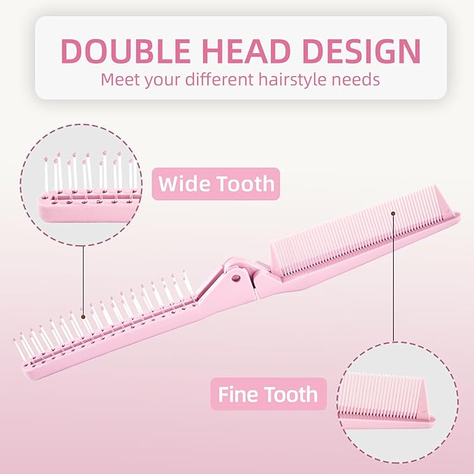 2 Pack Folding Hair Combs, Foldable Comb Brush Combo, Mini Protable Folding brush for Purse Bags Porket, Travel Size Hair Comb, Small Pocket Combs for Women and Girls(Pink&Purple)