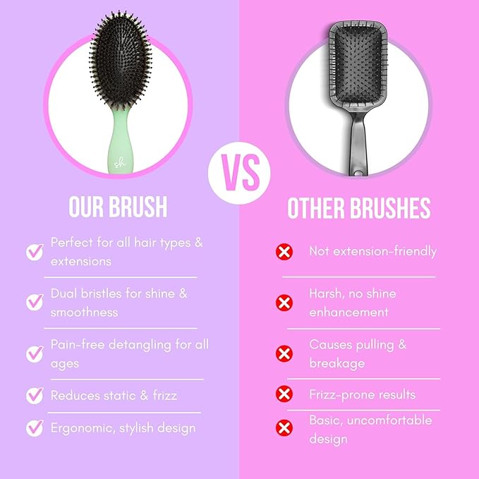 SimplyHair Ultimate Hair Extension Brush & Detangler Anti-Static, Dual Bristle Design, Soft Boar Bristle, Great for All Hair Types & Extensions - Green Ombre Brush Ideal for Adults & Kids