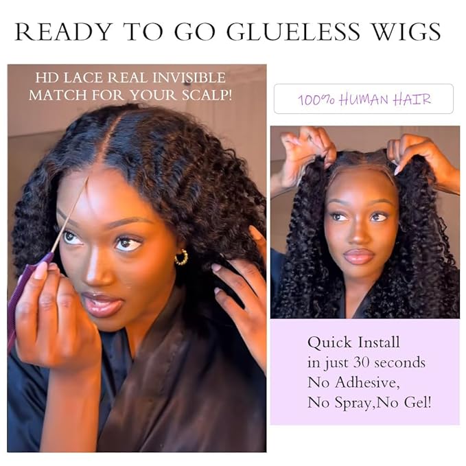 7x6 Burmese Curly Glueless Wigs Human Hair Pre Plucked Pre Cut 250% Density Drawstring Wig Human Hair 7x6 HD Lace Front Wigs Human Hair for Black Women Wear and Go Glueless Wig Natural Color 20inch