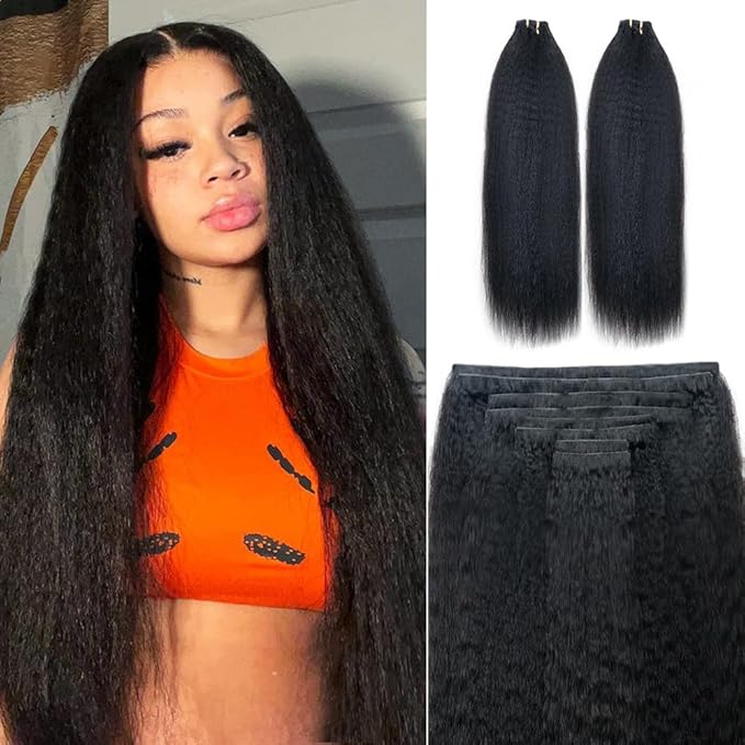 Invisi Edge Clip In Hair Extensions Human Hair 2 Pack 240g 16pcs Kinky Straight Invisible Clip Ins For Women Full Head Injected Clip Ins Remy Human Hair Extensions Natural Color 30inch
