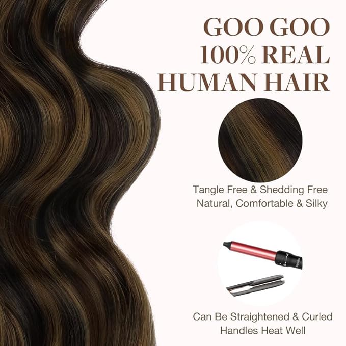 GOO GOO Tape in Hair Extensions Human Hair, 2/6/2 Balayage Dark Brown to Chestnut Brown, 16inch 100g 40pcs, Skin Weft Seamless Invisible, Silky Straight with Thick Ends, Remy Human Hair