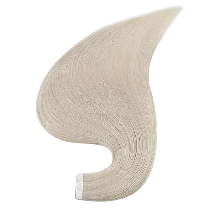 Full Shine Thick Tape in Hair Extensions Human Hair 24 Inch Color 1000 White Blonde Double Sided Tape in Extensions Invisible Seamless Real Remy Skin Weft 20Pcs Add Length Silky Soft