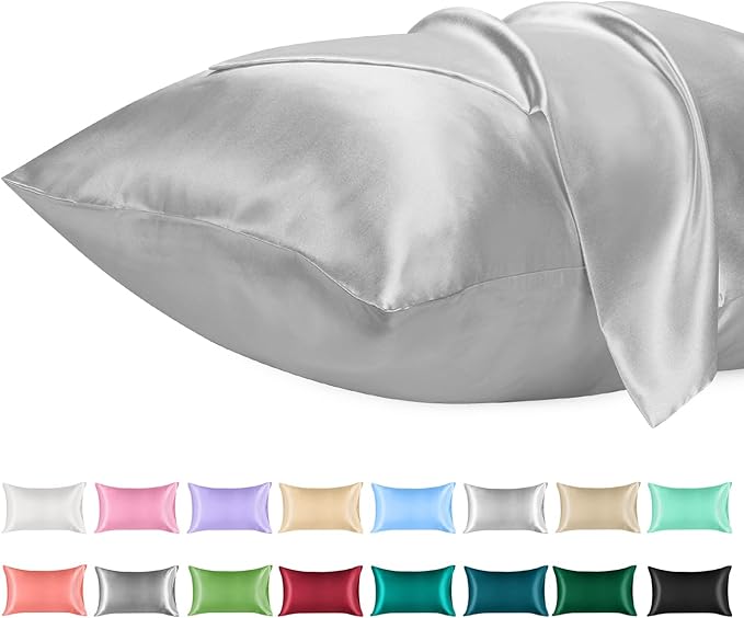 Lirex Satin Pillowcase for Hair and Skin, Super Soft and Cooling Similar to Silk, 2 Pack Standard Size 20"X 26" Pillow Cases with Envelope Closure, Gifts for Women Men, Light Gray