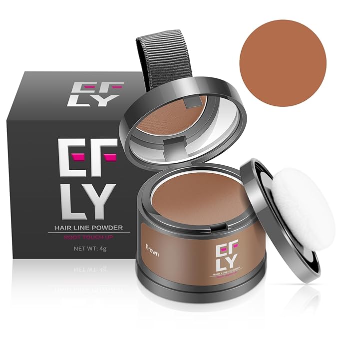 EFLY Root Touch Up Gray Hair Shadow Powder, Medium Brown, For Thinning Hair Women Men, Eyebrows, Beard Line, Instant Hair Color, 0.1411 Ounce, Synthetic Material Free, Temporary