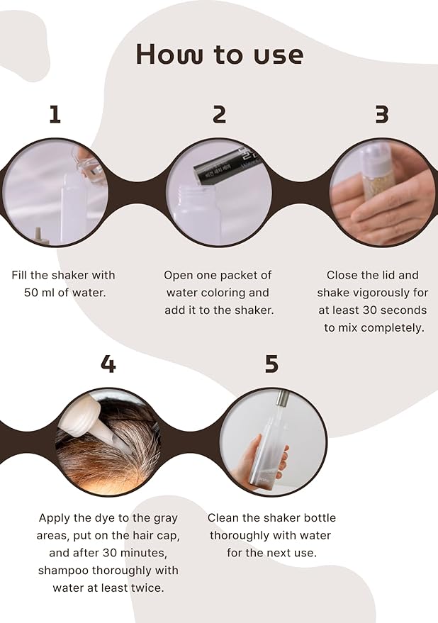 Korean Permanent Hair Dye, Powder Hair Color Kit, Medium Brown, Gray Hair Coverage, Plant-Based Formula, Easy Application for Roots, Short & Long Hair, Vegan, Just Mix with Water (3 Powder Packets)