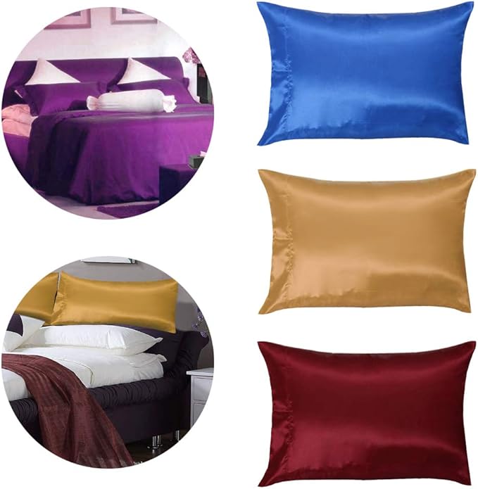 Satin Silk Pillowcase for Hair and Skin, Black Pillow Cases Standard Size Set of 4 Pack Super Soft Pillow Case with Zipper Closure (Burgundy, Queen(4 Pack))