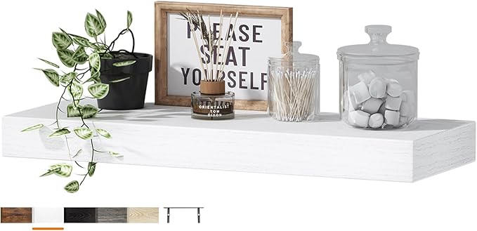 QEEIG Floating Shelf for Wall Bathroom Shelves Bedroom Kitchen Living Room Farmhouse Small Book Shelf 16 inch Set of 1, White (015-W1)