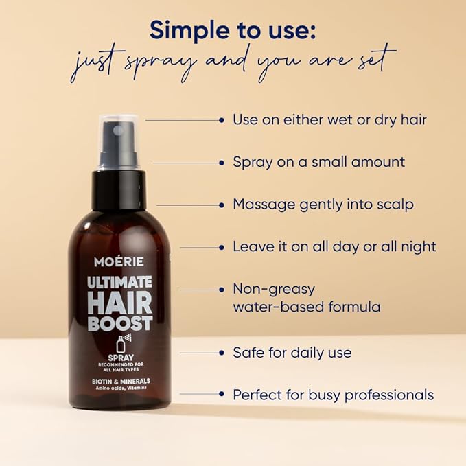Moerie Ultimate Hair Boost Spray Designed to Strengthen Hair & Restore Scalp Health - 100% Natural Hair Serum for Hair Boost with over 100 Minerals, Vitamins & Amino acids - Fresh Scent - Double Pack