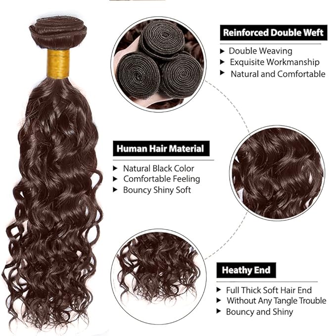 Color 4 Water Wave Bundles Human Hair Dark Brown Bundle 20 20 20 Inch Niegmeag Virgin Remy Hair Extensions Color 4 Wet and Wavy Human Hair Bundles