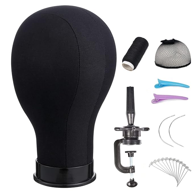 Wig Head 24Inch Canvas Block Head Wig Stand with Mannequin Head for Making Wigs Display Styling