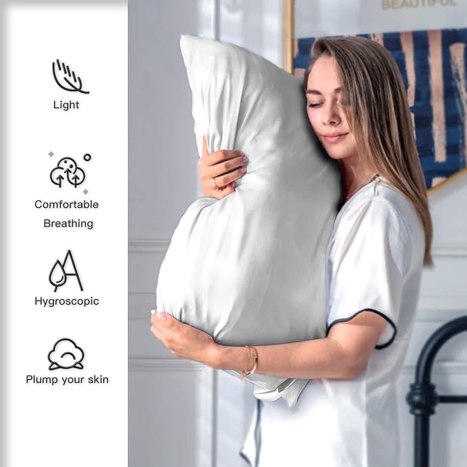 Silk Pillowcase for Hair and Skin,Soft,Breathable and Sliky 100% Standard Size Pillow Cases Set of 2,Both Sides Natural Mulberry Silk Pillowcases with Hidden Zipper(Standard Size 20"X 26",2pcs)