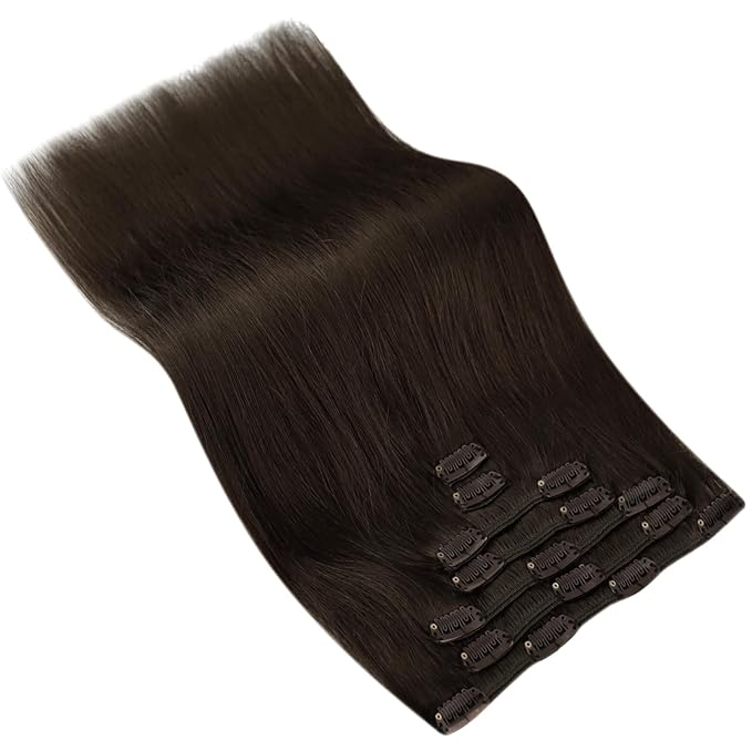 Ve Sunny Human Hair Clip in Extensions Dark Brown Real Hair Extensions Clip in Human Hair Straight Remy Hair Extensions Clip ins Daily Use 16Inch 120g
