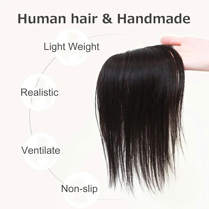 100% Human Hair Topper Machine Hand Made Hair Pieces Clip in Hair Wiglets for Women Thinning Hair,Hair Loss BAZF710 (BR Brown × Hair Length:9.8"(25cm), Base Dimension:2.8"×3.9"(7cm×10cm))