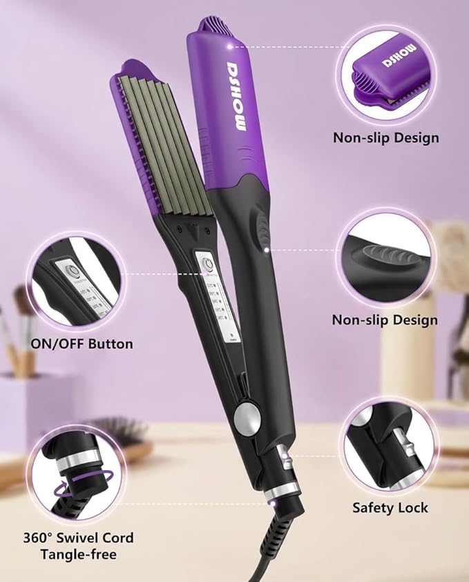 DSHOW Hair Crimper for Women with 4 Interchangeable Plates, Crimper Hair Iron Volumizing Flufft Hairstyle Crimping Iron for Hair with 5 Heat Settings & 60 Min Auto Off
