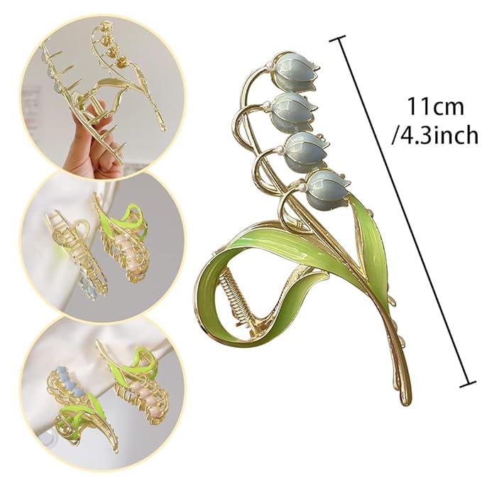 Large Multicolor Floral Metal Non-Slip Strong Hold Hair Jaw Clips and Butterfly Hair Accessories - Cute Headwear Gifts for Women (2Pcs)