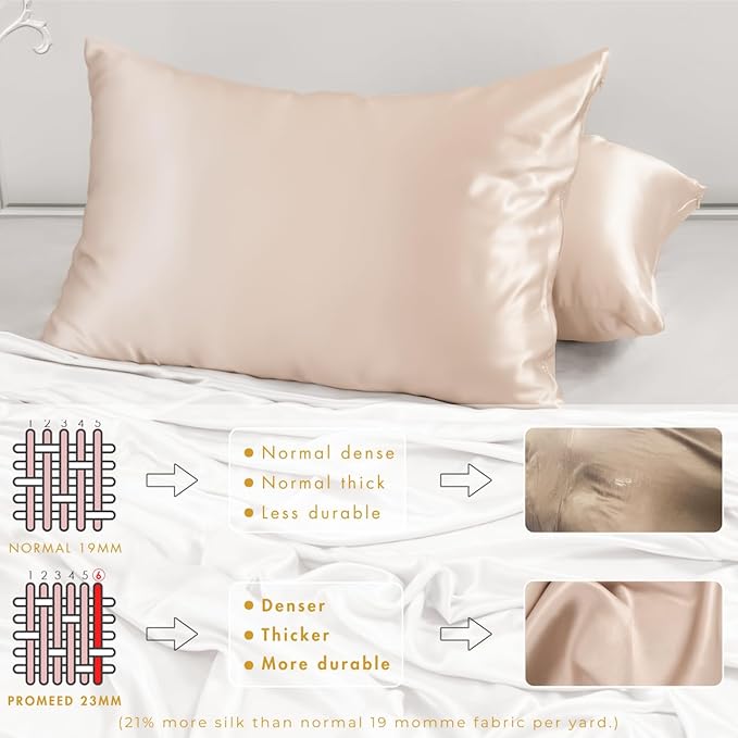 PROMEED 23 Momme Silk Pillowcase 2 Pack Toddler/Travel Size with Free Laundry Bag, Highest Grade 6A+ 100% Mulberry Silk Pillow Case Set of 2, Zipper (Toddler/Travel 13"x18", Champagne)