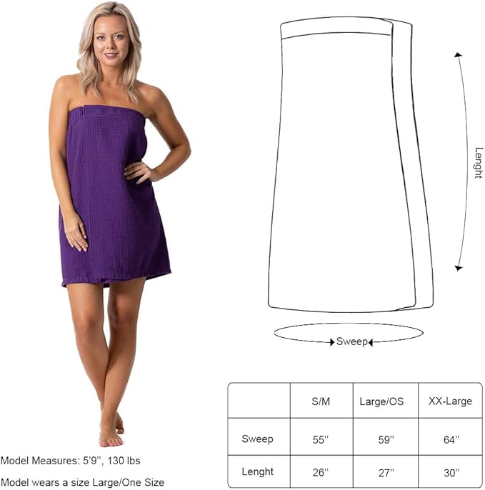 Turkish Linen Women’s Waffle Spa Body Wrap with Adjustable Closure
