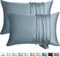 100% Silk Pillow Cases 2 Pack Queen Size Mulberry Silk Pillowcase for Hair and Skin Set of 2 Highest Grade 6A Silk Soft Breathable Cooling with Hidden Zipper, Grey Blue