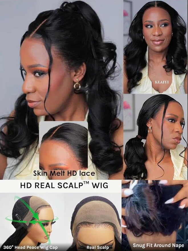 KLAIYI HD Real Scalp Wig 13x4 Lace Frontal Human Hair Wig Loose Body Wave with Face Framing Curtain Bangs Pre Everything Glueless 3S Wear and Go Precut Lace Pre Plucked Pre Bleached 180%Density 22Inch
