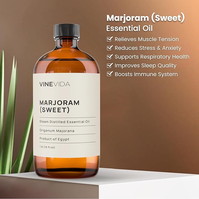 VINEVIDA Marjoram Essential Oil - 16 oz - Undiluted - DIY Candle Scents - Bulk for Soap Making & Skin Safe