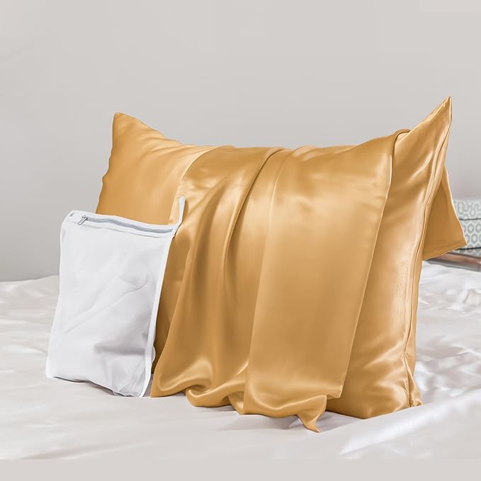 PROMEED 23 Momme Mulberry Silk Pillowcase for Hair and Skin - Both Sides Premium Natural Silk Pillow Case, Grade 6A+ Soft Cooling Pillow Cases, 1pc (King 20"x36", Gold)