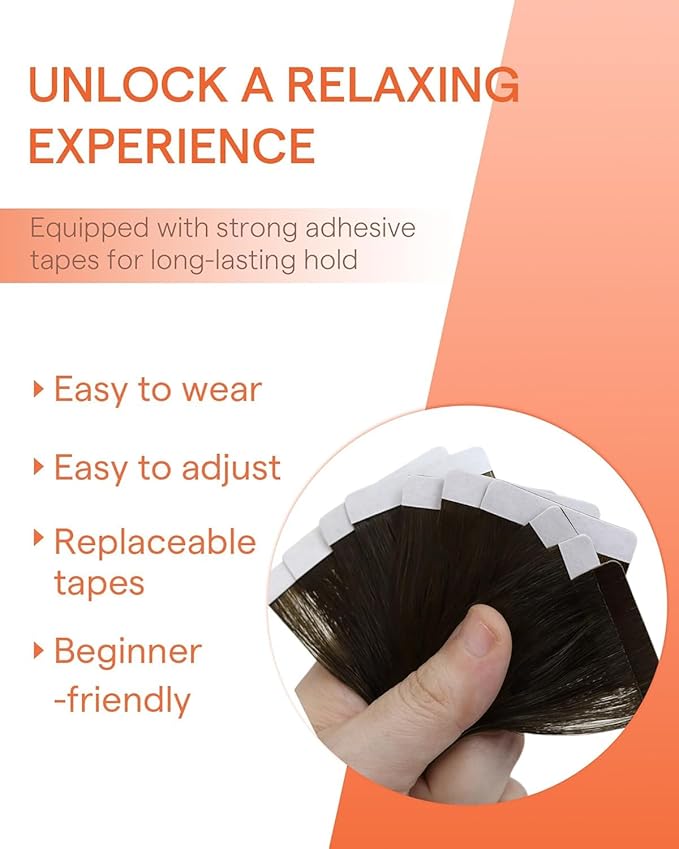 Sunny Hair Tape in Hair Extensions Real Human Hair Invisible Remy Hair Extensions Tape ins for Women Darkest Brown Ombre Medium Brown Balayage 24 inch 25G