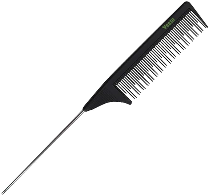 Veeta Professional Carbon Fiber Comb - (Multiple Styles) Anti Static Heat & Chemical Resistant Hair Combs - Rat Tail Comb, Styling Comb, Wide Tooth Comb, Wave Comb (Black) (Rat Tail Comb)
