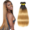 Blonde Bundles Human Hair Ombre Straight Bundle Niegmeag Brazilian Virgin Remy Hair 3 Bundles 18 20 22 Inch 2 Tone Black and Honey Blonde Straight Bundle Double Weft Hair Weave 300g