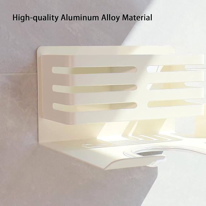 Hair Dryer Holder Wall Mounted with Tool Storage Compartment and Cord Organizer, Metal Blow Dryer Holder for Dyson Hair Dryers (Beige)