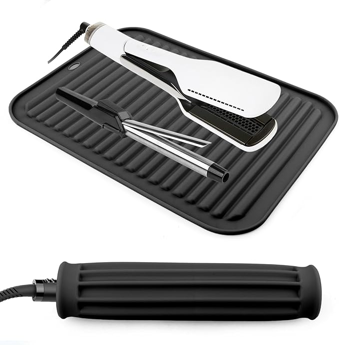 Heat Resistant Silicone Mat for Hair Tools: Curling Iron, Flat Iron, Hair Straightener - Portable Hair Styling Pad Cover(Black)