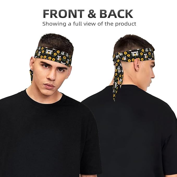 Men Women Cute Koala Black Yellow Sunflower Sports Sweatband Multifunction Cool Head Band Headdress for Sports Workout Shower