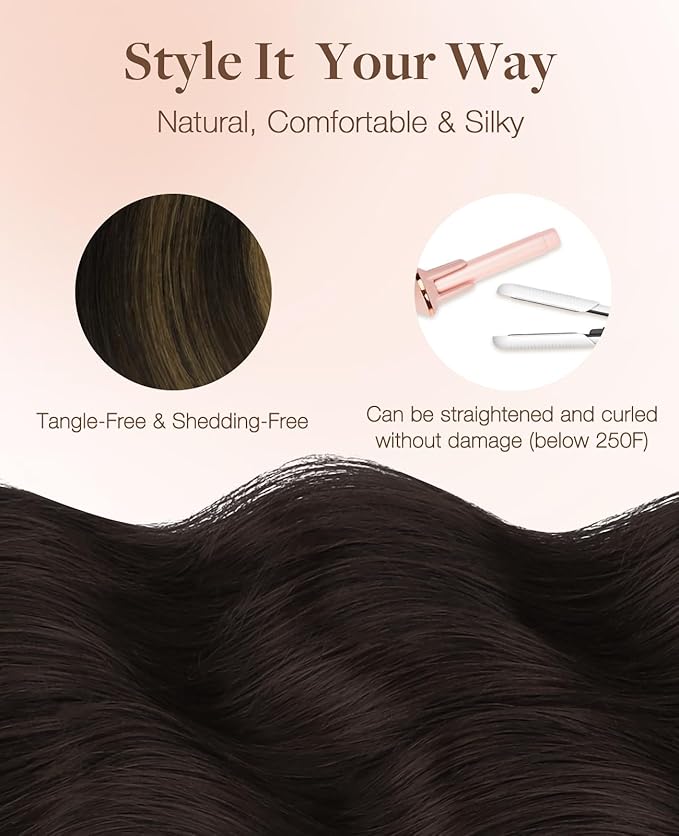 GOO GOO Invisi Edge Tape in Hair Extensions Human Hair, 2/6/2 Balayage Dark Brown to Chestnut Brown 10pcs injected with 10pcs classical tape ins, 16inch 50g, Virgin Remy Hair, Natural Look