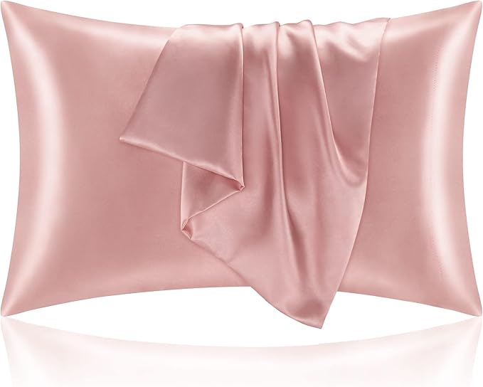 BEDELITE Satin Pillowcase with Zipper, Rose Pink King Size Pillow Cases Set of 2, Super Soft and Cooling Similar to Silk Pillow Cases, Gift for Women Men(20x40 Inches)