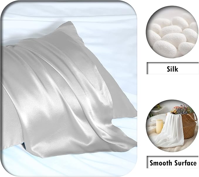 Silk Pillowcase for Hair and Skin,Soft,Breathable and Sliky 100% Standard Size Pillow Cases Set of 2,Both Sides Natural Mulberry Silk Pillowcases with Hidden Zipper(Standard Size 20"X 26",2pcs)