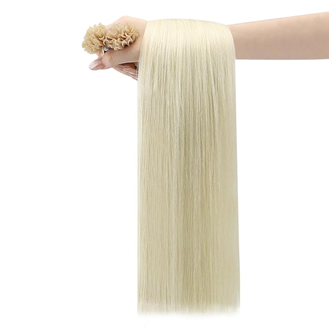 YoungSee Utip Human Hair Extensions Platinum Blonde 24 Inch K Tip Hair Extensions Human Hair White Blonde U Tips Extension Real Hair Long Straight U Tips Hair Extension for Women 50s/50g Hot Fusion