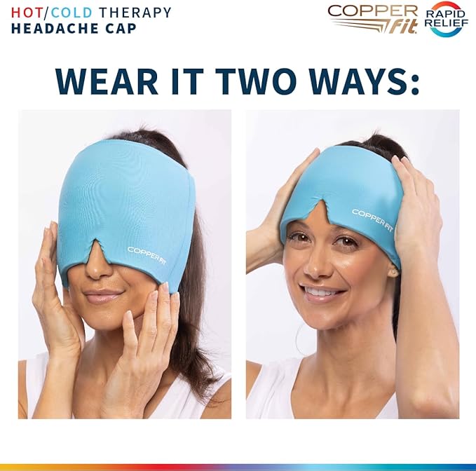 Copper Fit Rapid Relief PRO Migraine Headache Relief Cap, Soothing Ice Pack Mask Products, Cooling Gel Hat, Face Cold Compress Head Wrap for Tension, Stress, Sinus, Hangover– Class 1 Medical Device