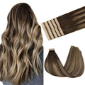 GOO GOO Tape in Hair Extensions Human Hair, 4/26/4 Balayage Chocolate Brown to Honey Blonde, 20inch 30g 10pcs, Skin Weft Seamless Invisible, Silky Straight with Thick Ends, Remy Human Hair