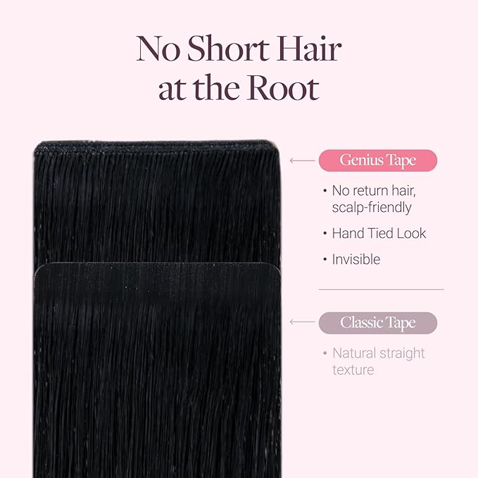 GOO GOO Genius Tape in Hair Extensions, Hand Tied Tape Weft, 1 Jet black, 14inch 50g 20pcs, Remy Human Hair, Seamless Invisible Tape, Natural Blend, Lightweight