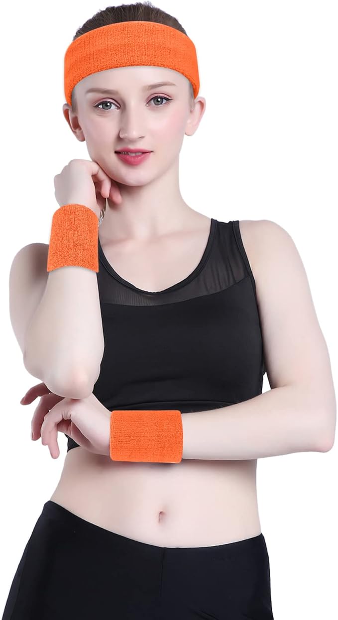 ONUPGO Sweatband Headbands for Men & Women -12PCS Sports Headbands Moisture Wicking Athletic Cotton Terry Cloth Headband for Tennis,Basketball,Football,Gym,Working Out