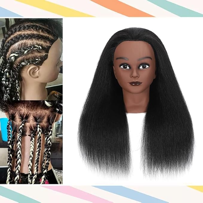 18 Inch 100% Real Hair Mannequin Head Training Head Manikin Cosmetology Doll Head for Hairdresser Practice Braiding Hair Styling with Clamp stand (18 -Inch)