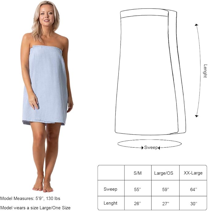Turkish Linen Women’s Waffle Spa Body Wrap with Adjustable Closure