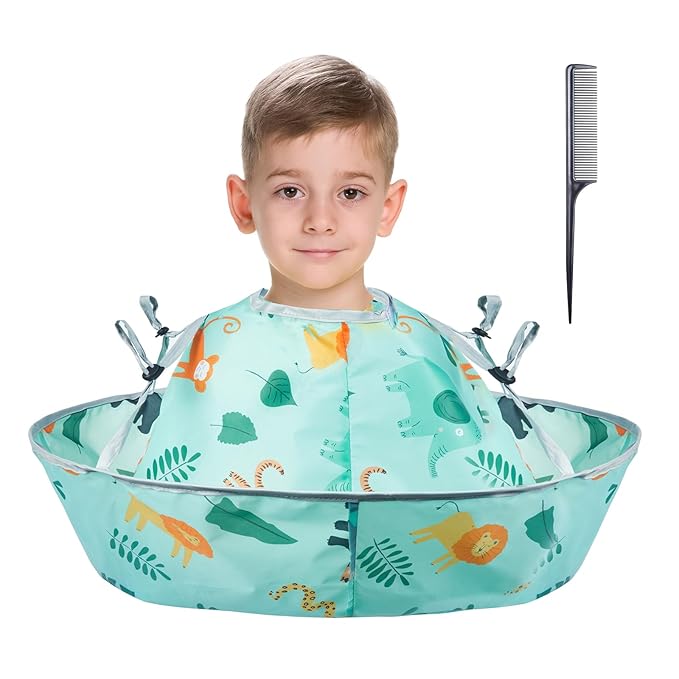 Lictin Haircut Capes Umbrella for Kids - Hair Cutting Haircut Cape Kids Waterproof Foldable Adjustment, Hairdressing Umbrella Cape Apron with 1PCS Black Comb